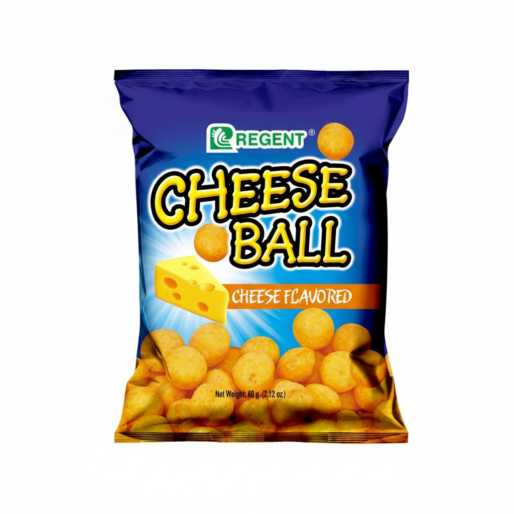 Bag of Regent Cheese Ball snacks on a white background